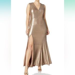 Dress the Population Sandra Plunging Sequin Gown with Slit